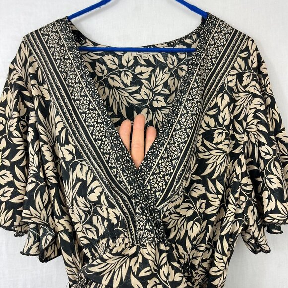 Natura Tiered Maxi Dress Womens L Botanical Minimalist Bohemian Flutter Boho - Picture 3 of 13